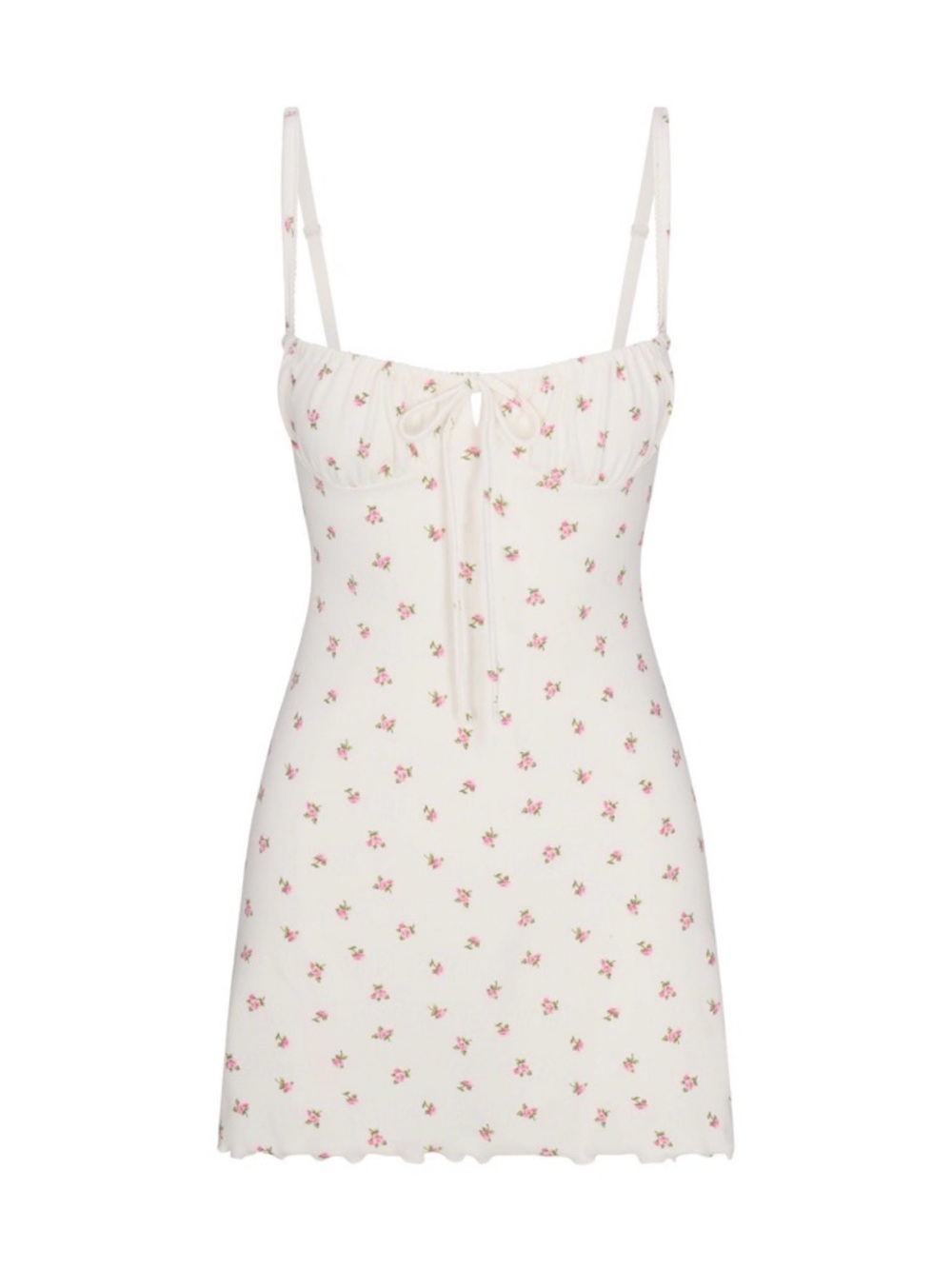 SKIMS Cream Slip Dress with Pink Floral Print